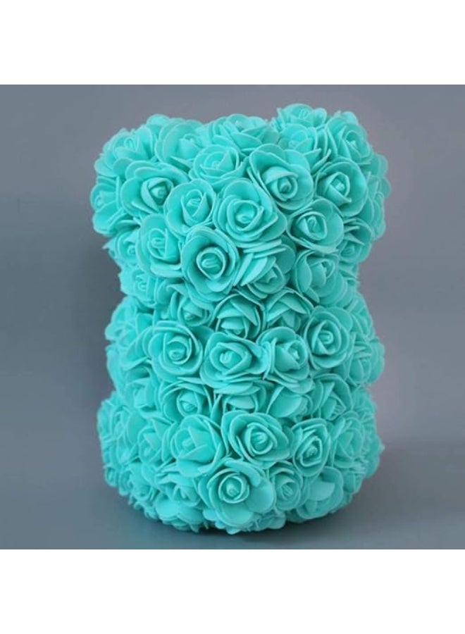 Artificial Rose Teddy Bear Dolls Teddy Bear Toy Artificial Preserved Flower Hand Made Teddy Bear for Valentines Day Mothers Day Birthdays Weddings Gift - teal/turquoise - Image 2